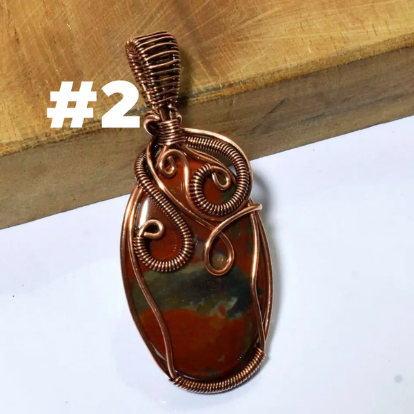 Copper Wire Wrapped Bloodstone Pendants