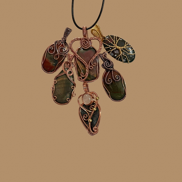 Copper Wire Wrapped Bloodstone Pendants