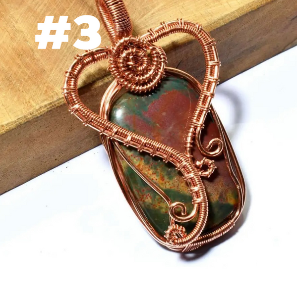 Copper Wire Wrapped Bloodstone Pendants
