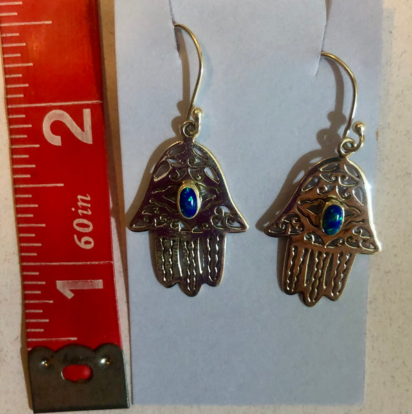 Hamsa Hand Evil Eye Opal Earrings