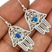 Hamsa Hand Evil Eye Opal Earrings