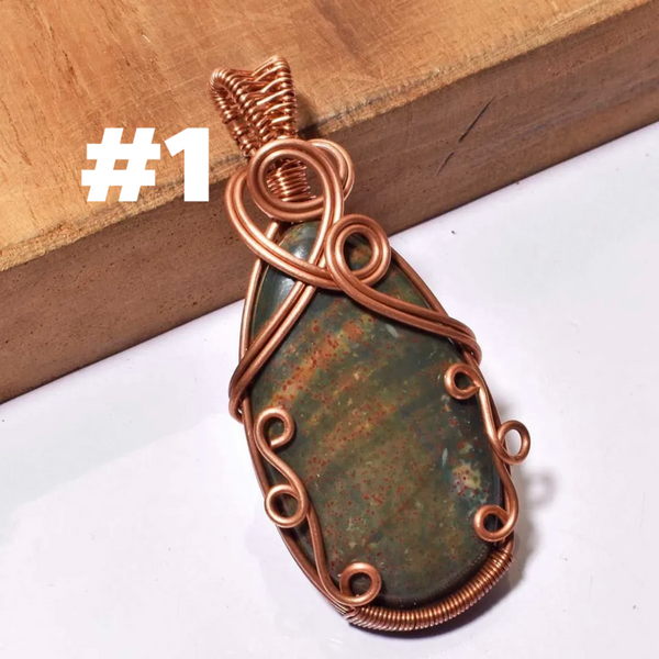 Copper Wire Wrapped Bloodstone Pendants