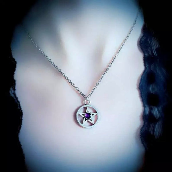 Pentagram Pentacle with Center Stone Pendant