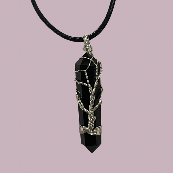 Black Obsidian Wire Wrapped Tree Pendant