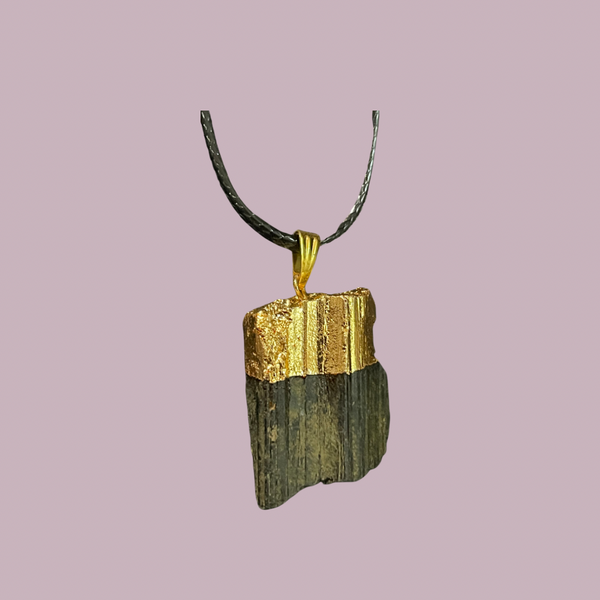 Black Tourmaline Gold Electroplated Pendant
