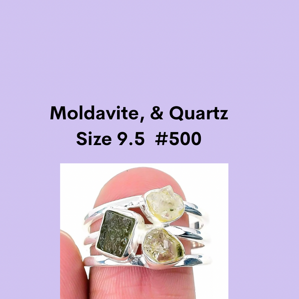 Moldavite Triple Stone Rings