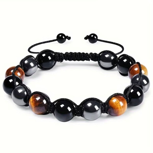 Tiger's Eye, Hematite,
Obsidian Adjustable 10mm Braid Bracelet