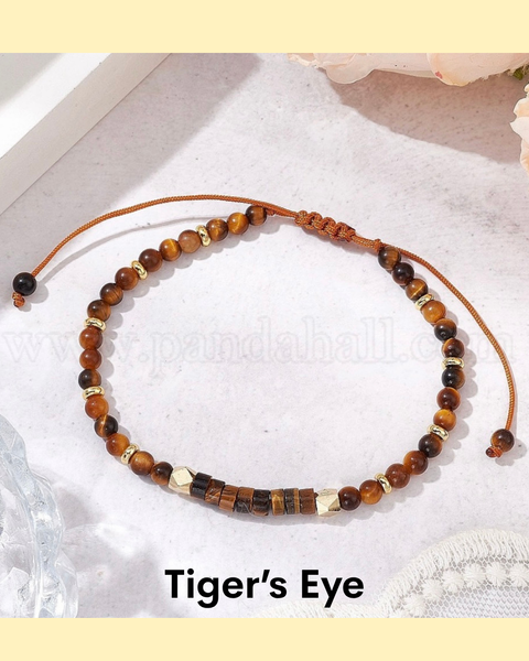 Crystal Bead Adjustable Bracelets Amethyst, Green Aventurine, & Tiger’s Eye