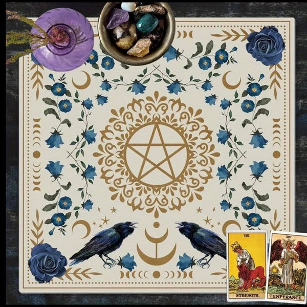 Raven Blue Floral Pentacle Altar Cloth