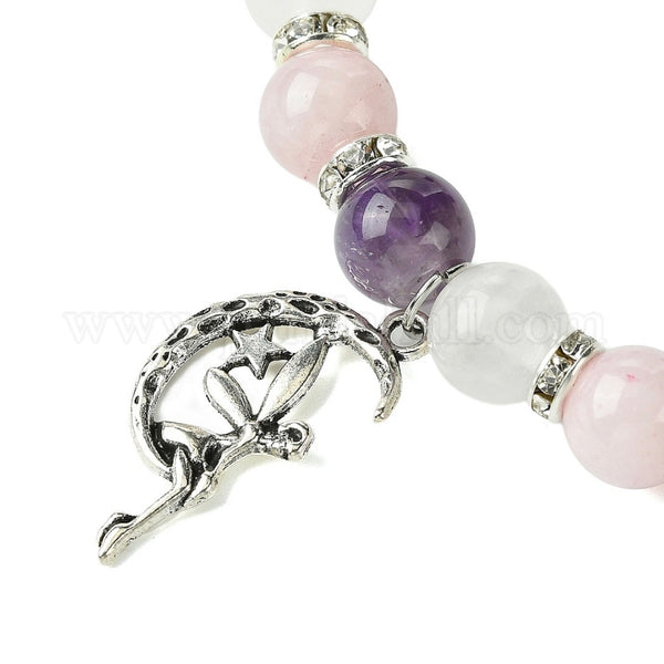 Moon Fairy Bracelet with Rose & Clear Quartz & Amethyst