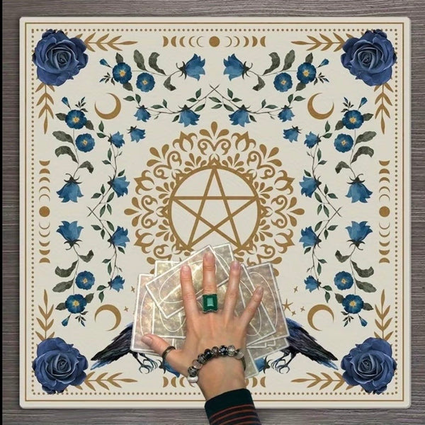 Raven Blue Floral Pentacle Altar Cloth