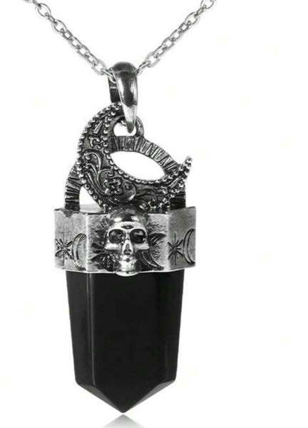 Black Obsidian Skull & Moon Pendant
