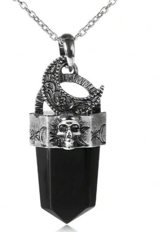 Black Obsidian Skull & Moon Pendant