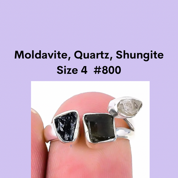 Moldavite Triple Stone Rings