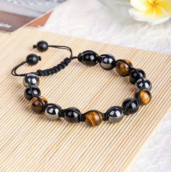 Tiger's Eye, Hematite,
Obsidian Adjustable 10mm Braid Bracelet