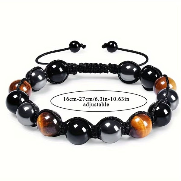 Tiger's Eye, Hematite,
Obsidian Adjustable 10mm Braid Bracelet