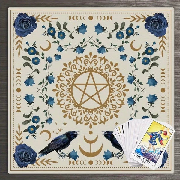 Raven Blue Floral Pentacle Altar Cloth