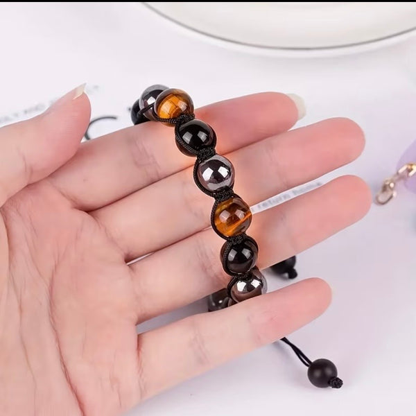 Tiger's Eye, Hematite,
Obsidian Adjustable 10mm Braid Bracelet