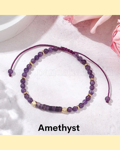 Crystal Bead Adjustable Bracelets Amethyst, Green Aventurine, & Tiger’s Eye