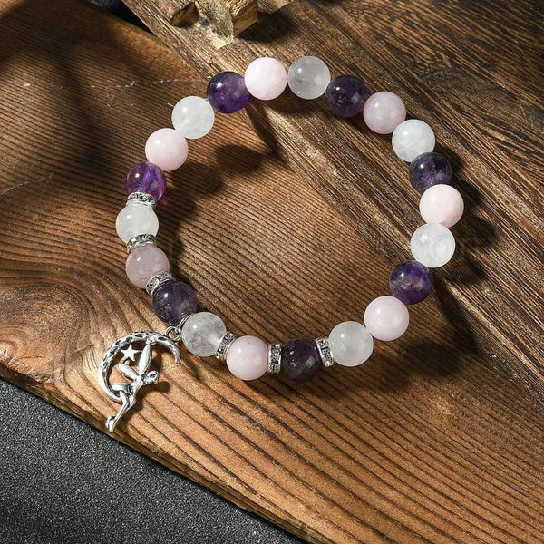 Moon Fairy Bracelet with Rose & Clear Quartz & Amethyst