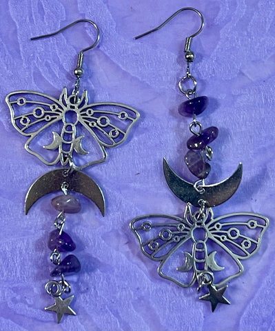 Amethyst Moon Butterfly Earrings