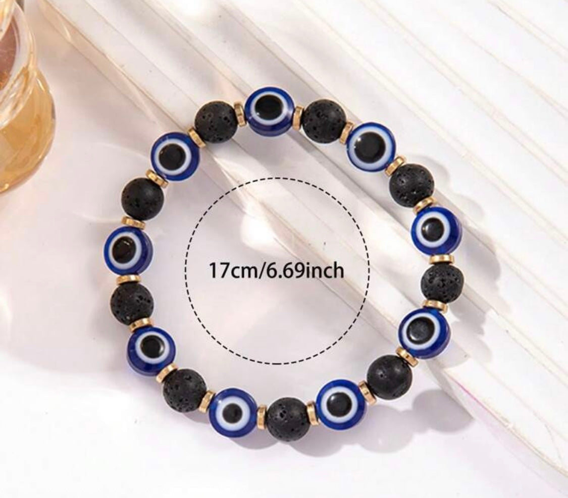 Evil Eye Protection Stretch Bracelets Lava & Mirrored
Beads Options