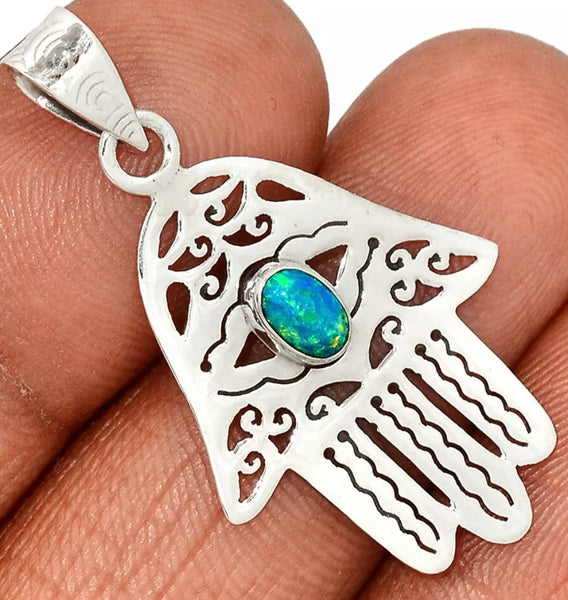 Hamsa Hand Crystal 925 Silver Pendant