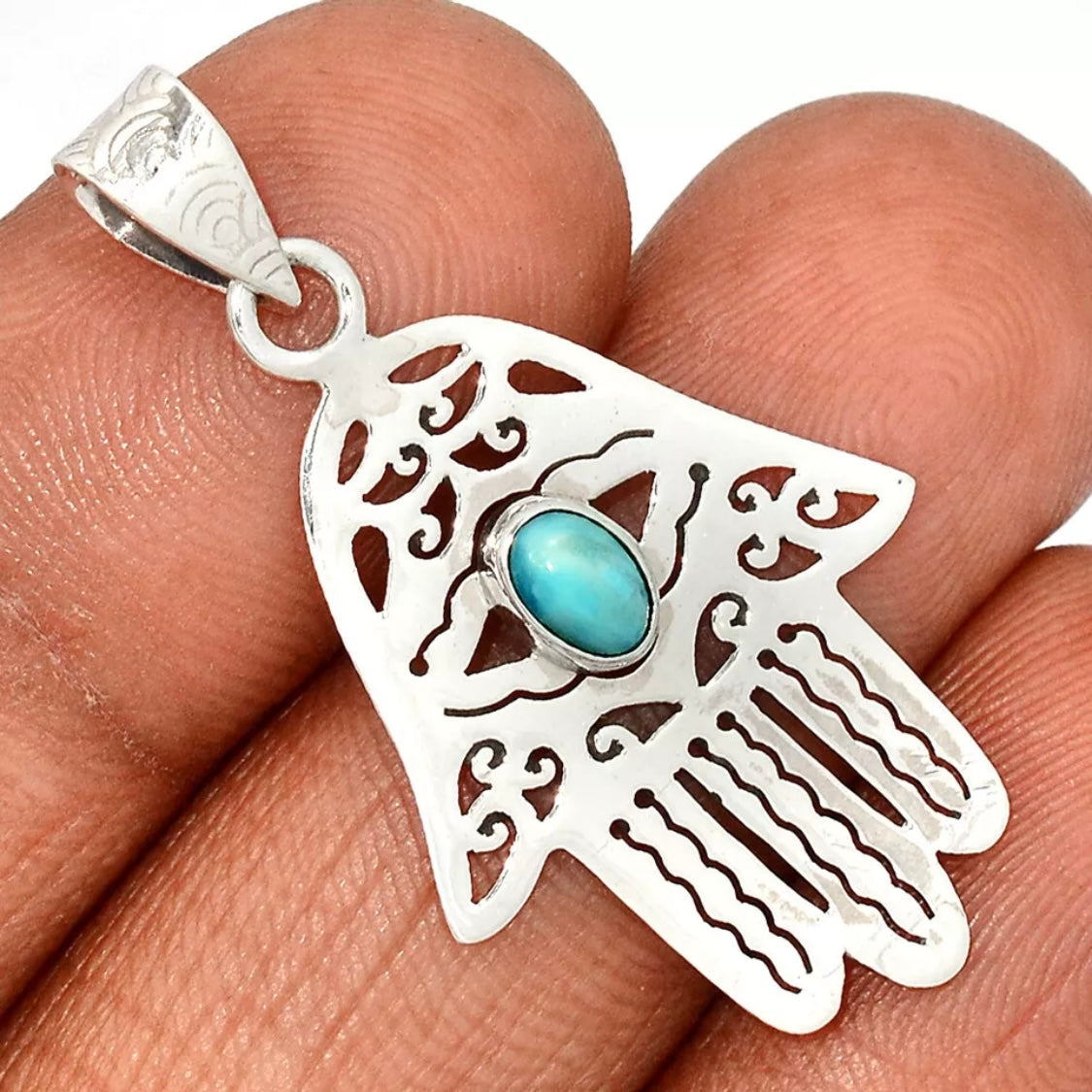 Hamsa Hand Crystal 925 Silver Pendant