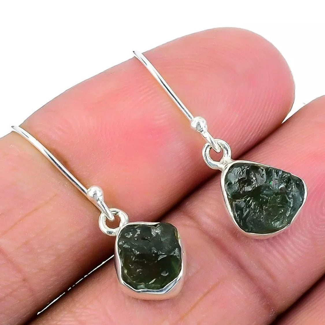 Moldavite Earrings 925 Silver #412