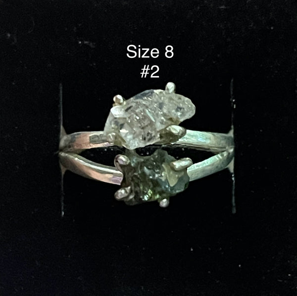 Moldavite Herkimer Diamond 925 Silver Rings 333