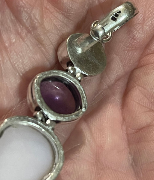 Rainbow Moonstone, Pink Peruvian Opal, Amethyst Pendant