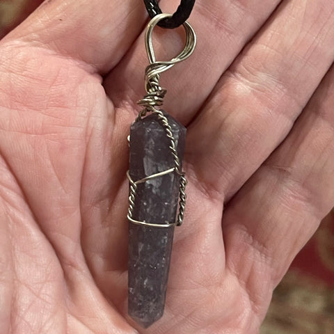 Lepidolite Wire Wrapped Pencil Pendant