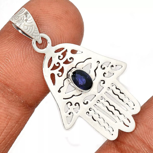 Hamsa Hand Crystal 925 Silver Pendant