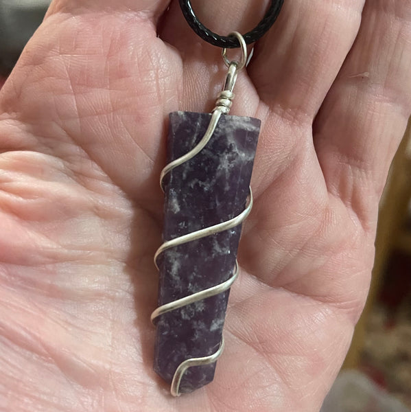 Lepidolite Steel Wrapped Pendants