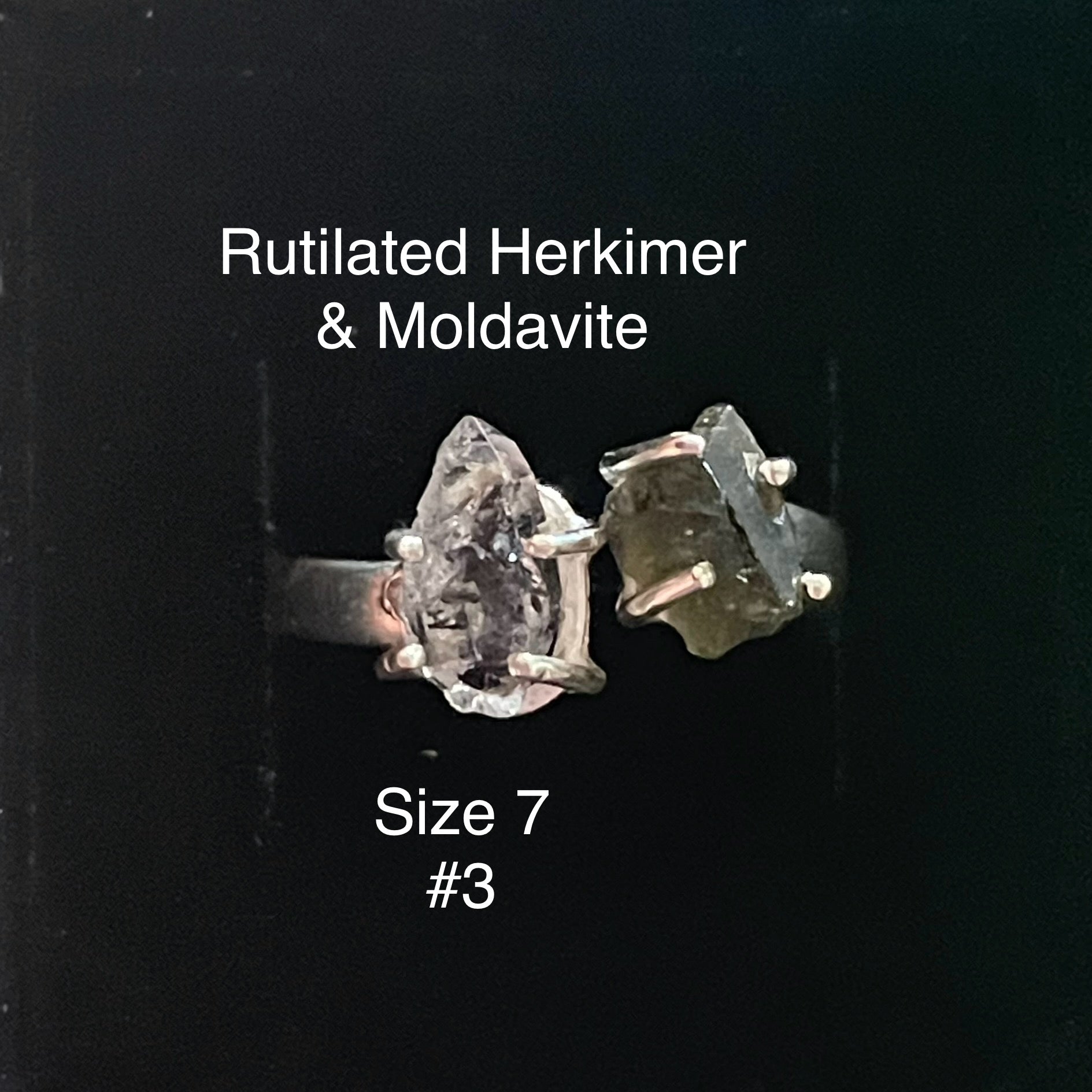 Moldavite Herkimer Diamond 925 Silver Rings 333