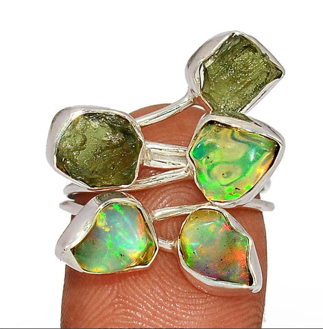 Moldavite Opal sz 8 925 Silver Ring #10335