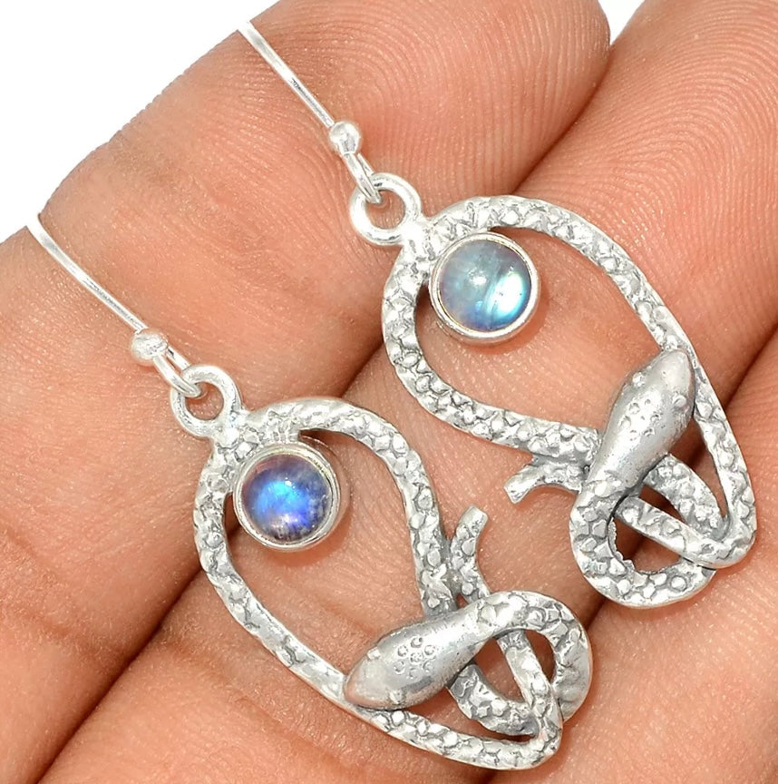 Moonstone Snake 925 Sterling Silver Earrings 137897