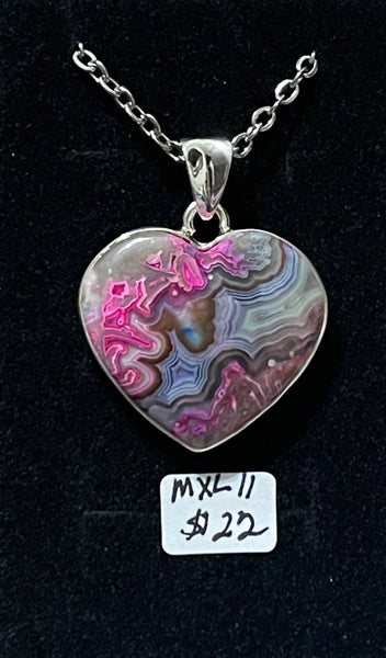Mexican Laguna Lace Agate Heart Pendant MXL11 925 Silver Setting
