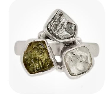 Moldavite Herkimer Diamond Rings Asstd