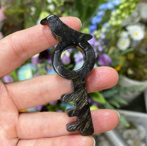 Black Obsidian Carved Raven Key