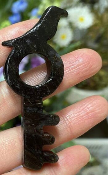 Black Obsidian Carved Raven Key