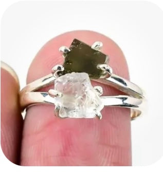 Moldavite Herkimer Diamond Rings Asstd