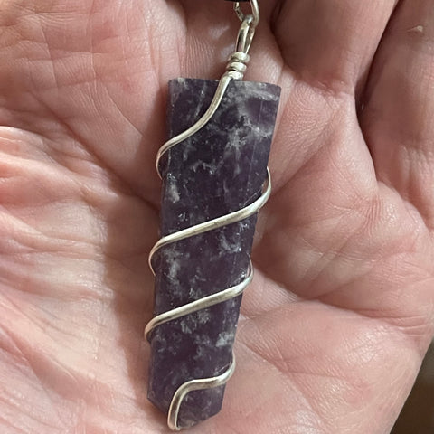 Lepidolite Steel Wrapped Pendants