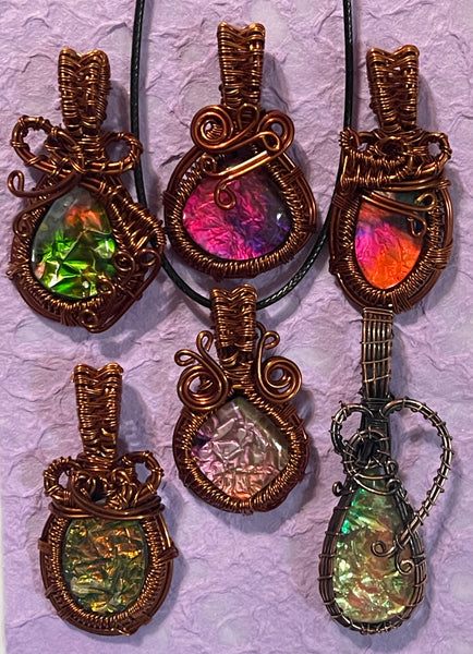 Copper Wire Wrapped Doublet Opal Pendants