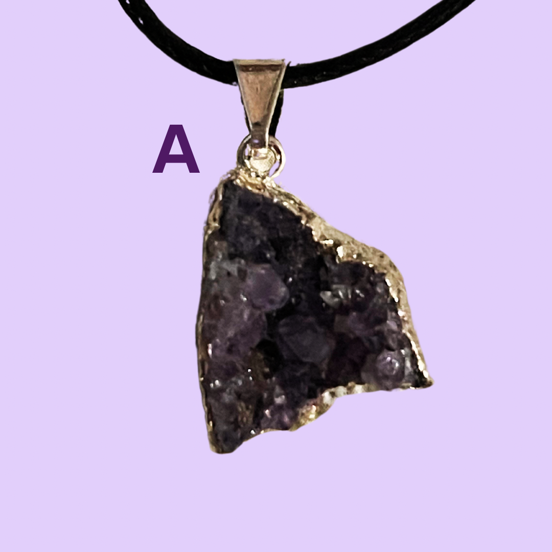 Amethyst Druzy Silver Edged Pendants