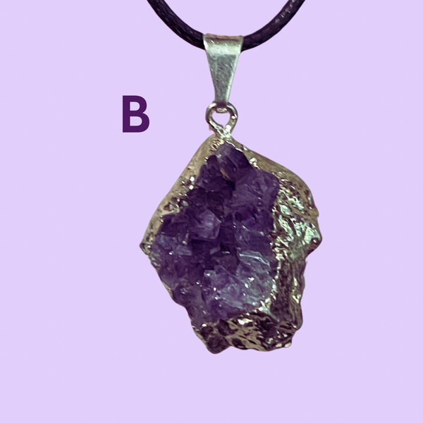 Amethyst Druzy Silver Edged Pendants