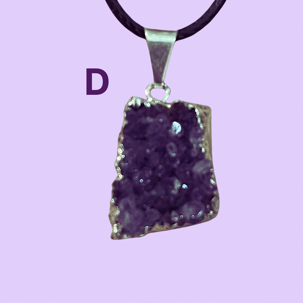 Amethyst Druzy Silver Edged Pendants