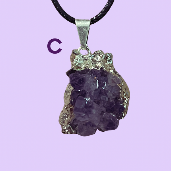 Amethyst Druzy Silver Edged Pendants