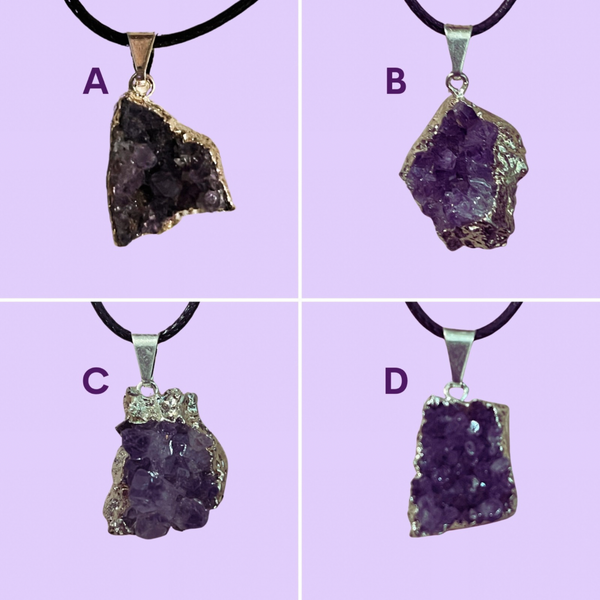 Amethyst Druzy Silver Edged Pendants