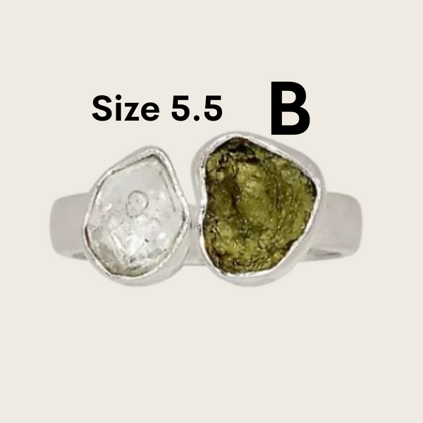 Moldavite Herkimer Diamond Rings Asstd